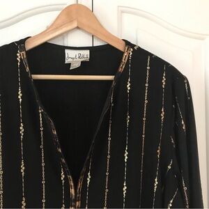 🇨🇦 Joseph Ribkoff 🇨🇦 Classic Designer V Neck Women’s Jacket Blk/Gold Siz…